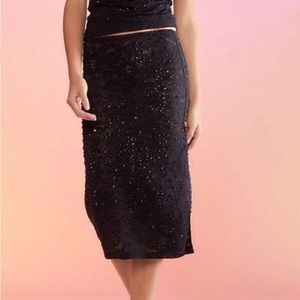 Cynthia Rowley Crystal-Embellished Lace Mesh Skirt size Large
